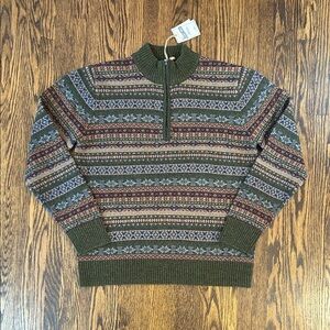 Vintage Y2K Schott Fair Isles Wool Knit Quarter Zip Sweater